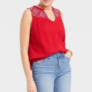 NEW Knox Rose | Target Rebel Red Boho Embroidered Sleeveless‎ Top